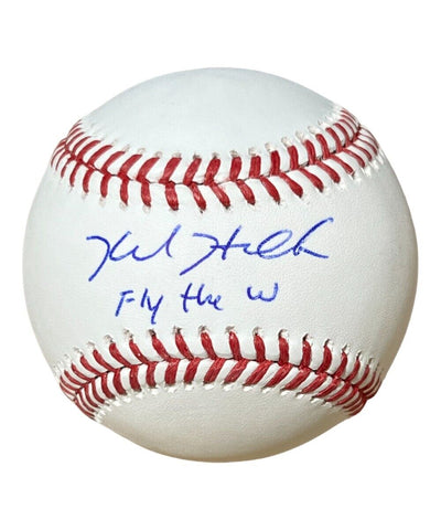 Kyle Hendricks Autographed ROMLB Baseball Chicago Cubs Fly The W FAN 41120