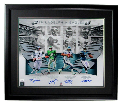 Eagles 4 QB's Cunningham Jaws McNabb Vick Signed 16x20 Photo Framed JSA 164302