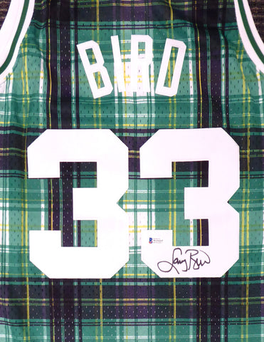 CELTICS LARRY BIRD AUTOGRAPHED GREEN M&N PRIVATE SCHOOL JERSEY L BECKETT 177706