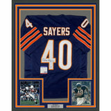 FRAMED Autographed/Signed GALE SAYERS 33x42 Chicago Blue Jersey PSA/DNA COA Auto