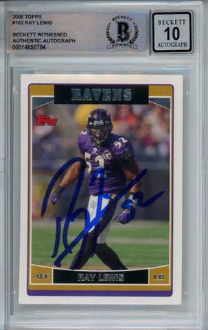 Ray Lewis Autographed 2006 Topps #163 Trading Card Beckett 10 Slab 39231