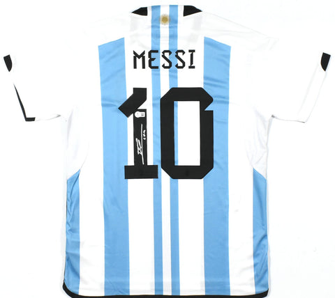 Lionel Messi Signed Argentina FC Soccer White Jersey #10 - Beckett W Hologram