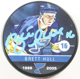 Brett Hull Signed St. Louis Blues Commemorative Logo Puck (Premium Autographs)
