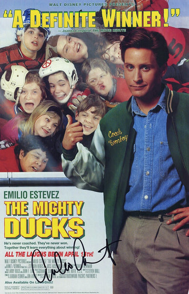Emilio Estevez Signed The Mighty Ducks 11x17 Movie Poster (In Black) - (SS COA)