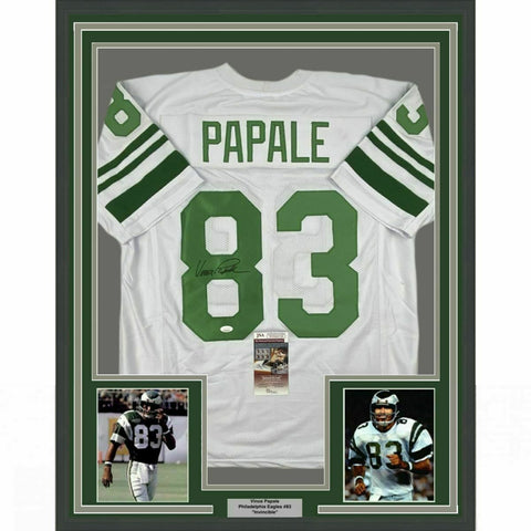 FRAMED Autographed/Signed VINCE PAPALE 33x42 Philadelphia White Jersey JSA COA