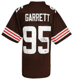 Myles Garrett Signed Brown With White #'s Custom Football Jersey - (BECKETT COA)