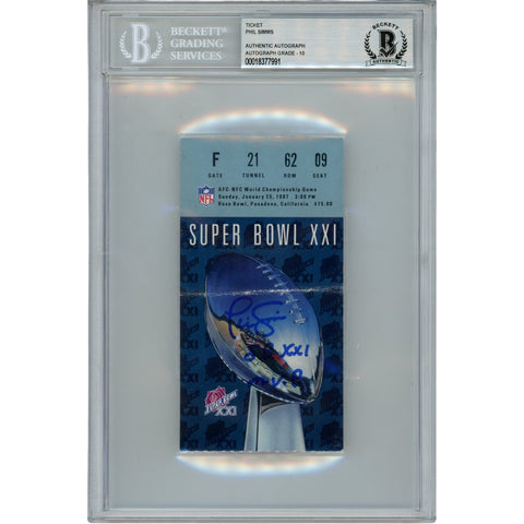 Phil Simms Autographed New York Giants Ticket Stub SB XXI MVP Slab Beckett 53169