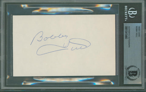 Blackhawks Bobby Hull Authentic Signed 3x5 Index Card Autographed BAS Slabbed
