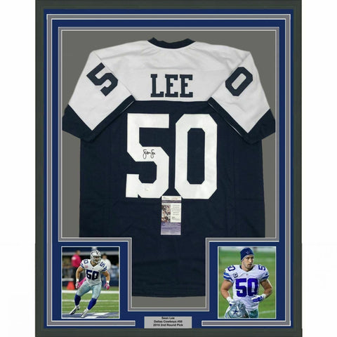 FRAMED Autographed/Signed SEAN LEE 33x42 Dallas Thanksgiving Day Jersey JSA COA