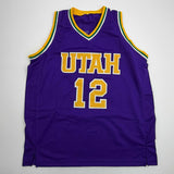 Autographed/Signed John Stockton Utah Purple Jersey Beckett BAS COA