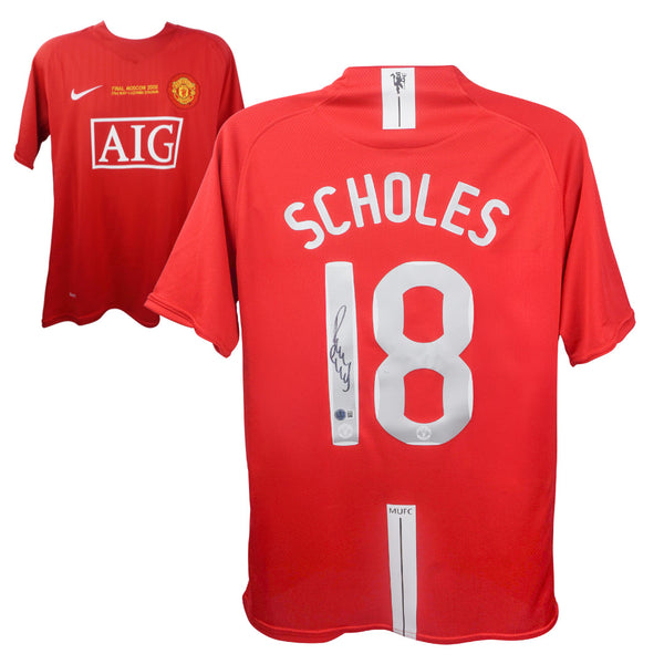 Paul Scholes Signed Manchester Utd 08 UCL Final Jersey #18 with Beckett Witness