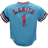 Ozzie Smith Autographed St Louis Cardinals M&N Blue Jersey HOF FAN 43346