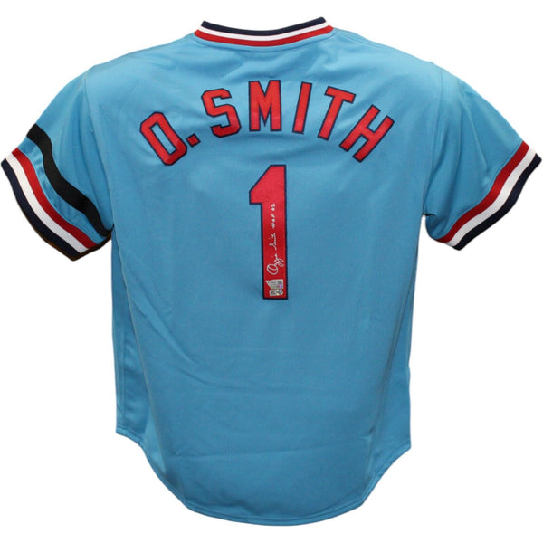 Ozzie Smith Autographed St Louis Cardinals M&N Blue Jersey HOF FAN 43346