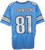 Calvin Johnson Autographed/Signed Pro Style Blue XL Jersey Beckett Witness 51782