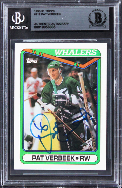 Whalers Pat Verbeek Authentic Signed 1990 Topps #112 Card BAS Slabbed