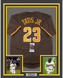 FRAMED Autographed/Signed FERNANDO TATIS JR. 35x39 Brown Jersey JSA COA
