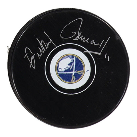 Gilbert Perreault Signed Buffalo Sabres Logo Hockey Puck (Frozen Pond) 512 Goals