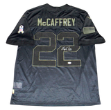 CHRISTIAN McCAFFREY SIGNED CAROLINA PANTHERS SALUTE TO SERVICE NIKE JERSEY BAS