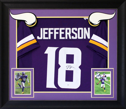 Justin Jefferson Authentic Signed Purple Pro Style Framed Jersey BAS Witnessed