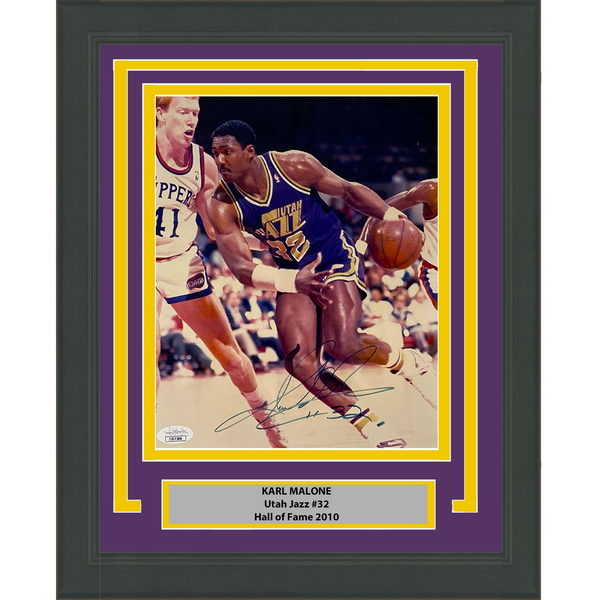 Framed Autographed/Signed Karl Malone Utah Jazz 8x10 Basketball Photo JSA COA