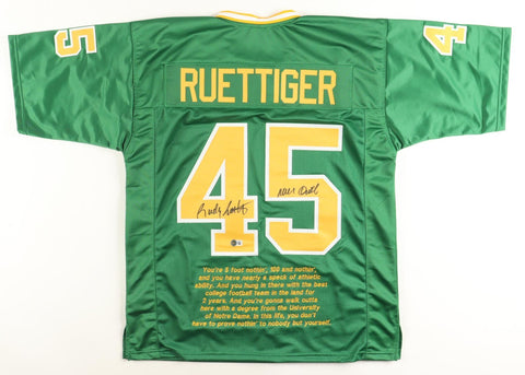 Rudy Ruettiger Signed Notre Dame Irish Career Stat Jersey "Never Quit" (Beckett)