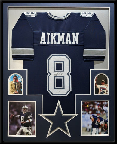 FRAMED DALLAS COWBOYS TROY AIKMAN AUTOGRAPHED SIGNED JERSEY JSA COA