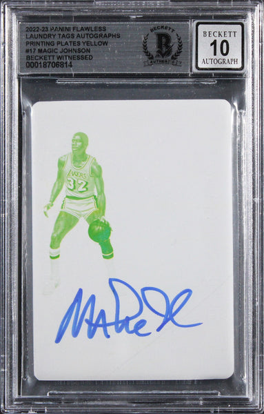 Magic Johnson Signed 2022 Panini Flawless LT PP Yellow #17 Card Auto 10 BAS Slab