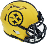 James Harrison Signed Steelers Gold Rave Speed Mini Helmet Beckett Wit
