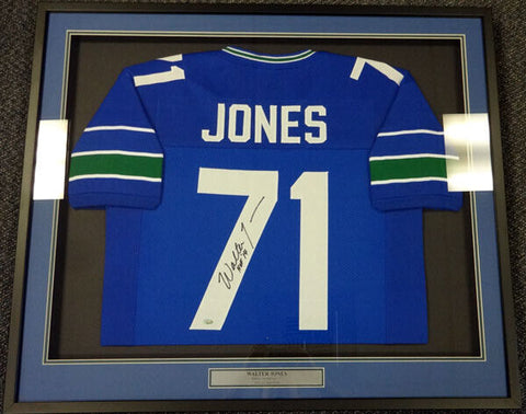 SEATTLE SEAHAWKS WALTER JONES AUTOGRAPHED FRAMED BLUE JERSEY MCS HOLO 90485