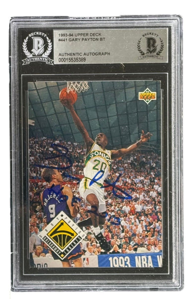 Gary Payton Signed 1993/94 Upper Deck #441 Seattle Sonics Trading Card HOF 2013