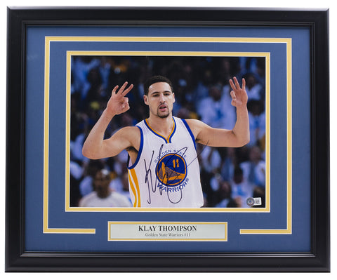 Klay Thompson Signed Framed 11x14 Golden State Warriors Basketball Photo BAS
