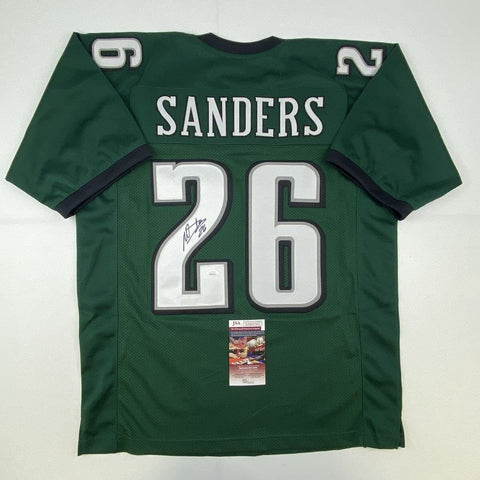 Autographed/Signed MILES SANDERS Philadelphia Green Football Jersey JSA COA Auto