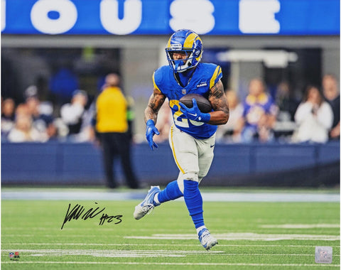 Kyren Williams Los Angeles Rams Signed 16" x 20" Blue Jersey Running Photo