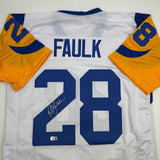 Autographed/Signed Marshall Faulk St. Louis Retro White Jersey Beckett BAS COA