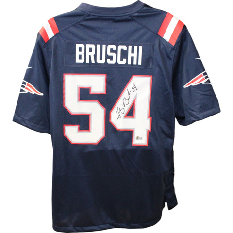 Tedy Bruschi Autographed New England Patriots Nike XL Blue Jersey Beckett 44676