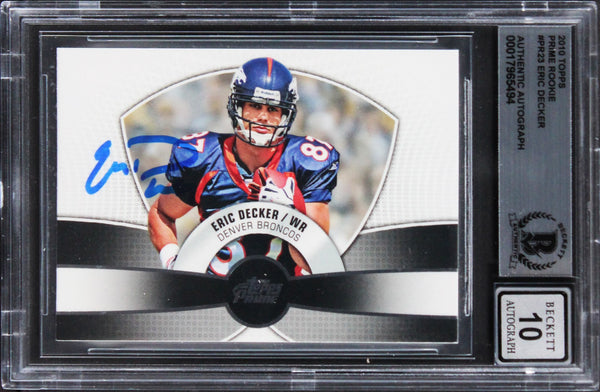 Broncos Eric Decker Signed 2010 Topps PR #PR23 Rookie Card Auto 10! BAS Slabbed