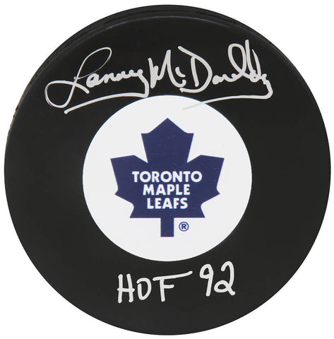 Lanny McDonald Signed Maple Leafs Logo Hockey Puck w/HOF'92 - (SS COA)