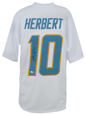 Justin Herbert (CHARGERS) Signed White Custom Football Jersey - (Beckett COA)