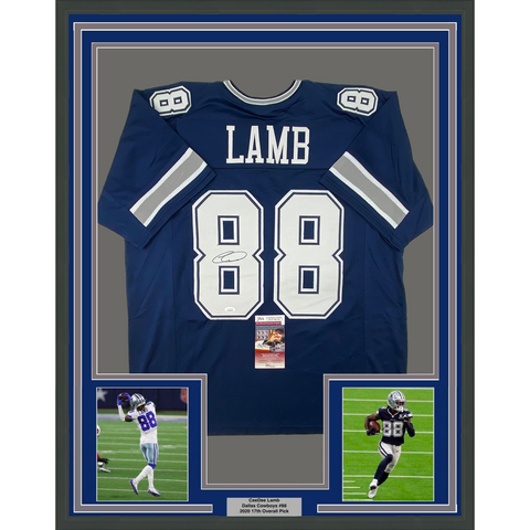 Framed Autographed/Signed CeeDee Lamb 33x42 Dallas Blue Jersey JSA COA