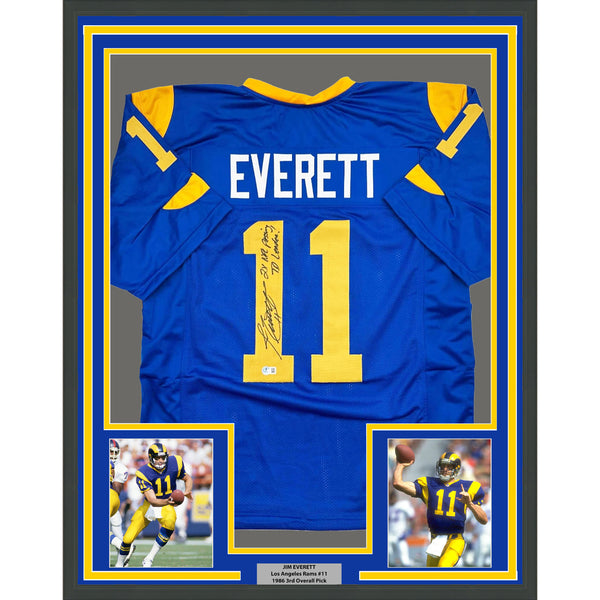 Framed Autographed/Signed Jim Everett 35x39 Los Angeles LA Blue Jersey BAS COA