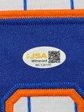SUEDE FRAMED N.Y. METS DARRYL STRAWBERRY AUTOGRAPHED INSCRIBED JERSEY JSA COA