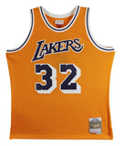 Lakers Magic Johnson "HOF 02" Signed Yellow M&N HWC Swingman Jersey BAS Wit 2