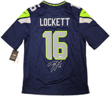 SEAHAWKS TYLER LOCKETT AUTOGRAPHED BLUE NIKE ON FIELD JERSEY L LARGE MCS 222045