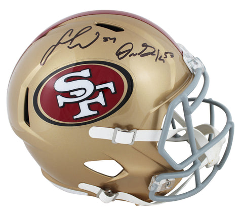 49ers Fred Warner & Dre Greenlaw Signed Full Size Speed Rep Helmet BAS Witnessed