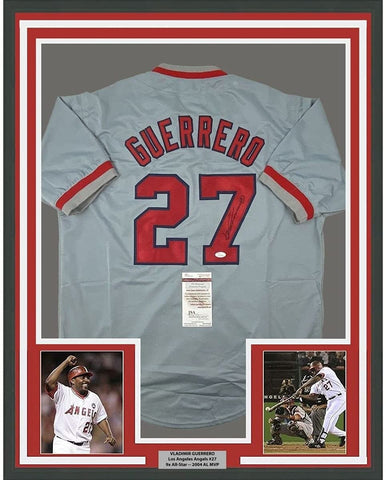 FRAMED Autographed/Signed VLADIMIR VLAD GUERRERO 35x39 Grey Jersey JSA COA