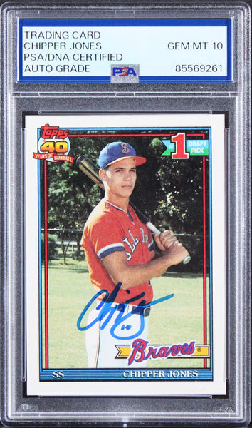 Braves Chipper Jones Signed 1991 Topps #333 Rookie Card Auto 10! PSA/DNA Slabbed