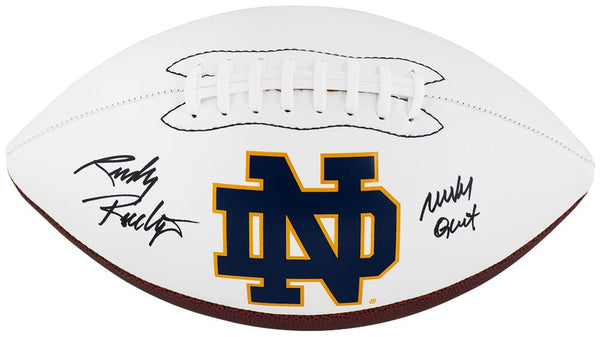 Rudy Ruettiger Signed Notre Dame Logo Brands White Football w/Never Quit -SS COA