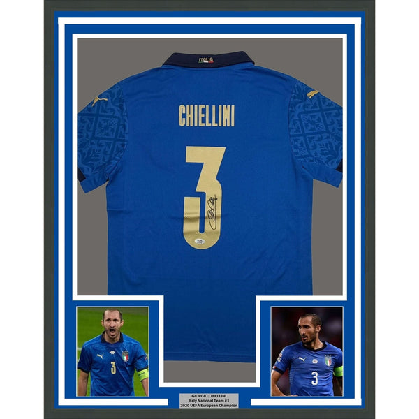 Framed Autographed/Signed Giorgio Chiellini 35x39 Italy Blue Jersey BAS COA