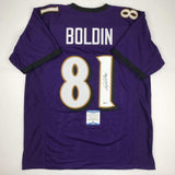 Autographed/Signed ANQUAN BOLDIN Baltimore Purple Jersey Beckett COA