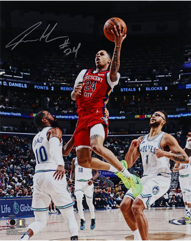 Jordan Hawkins New Orleans Pelicans Signed 16" x 20" Layup vs. Pistons Photo